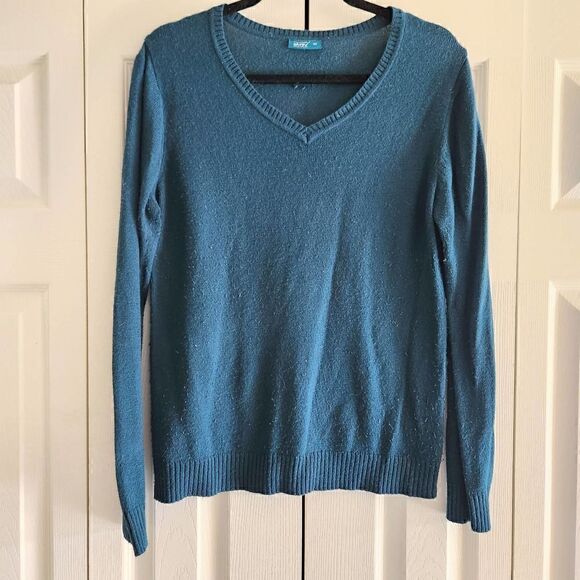 Okay Teal V Neck Pullover Sweater, Large - Picture 1 of 4